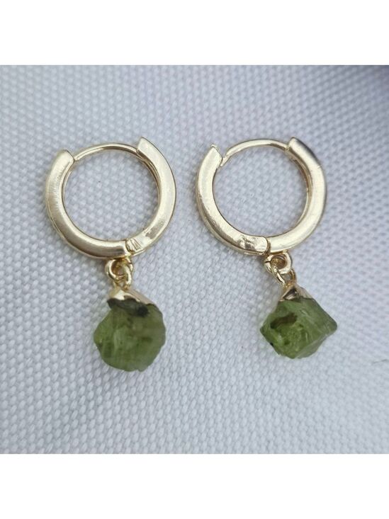 Jewelry - Raw Peridot Gold Hoop Earrings 18k Brass Hypoallergenic